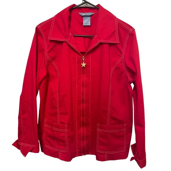 Koret Red Womens Jacket Size 14 Star Zipper Pull & Pockets Nautical Beach Preppy - Picture 1 of 5